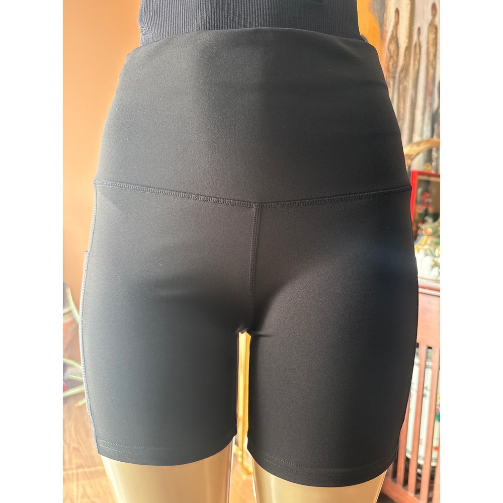 Level Up Active Womens Black High Waisted Biker Shorts with Pockets Size Medium
